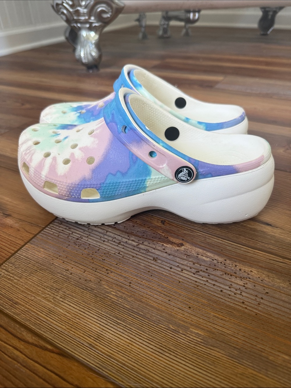 CROCS Platform Clog in Pastel Tie-Dye Blue, Pink, Purple, Cream